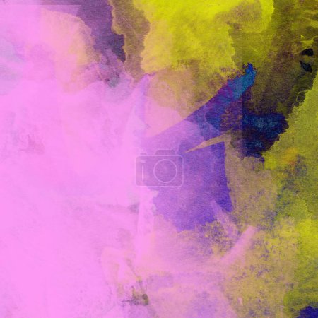 Foto de Grunge fondo de acuarela colorido hecho con salpicaduras violetas, azules y amarillas - Imagen libre de derechos