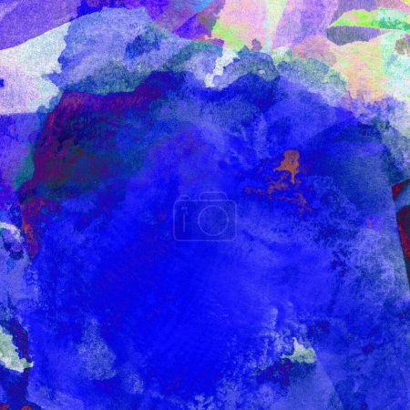 Téléchargez les photos : Fond d'aquarelle bleu vif avec des touches de couleurs rouges et vertes - en image libre de droit