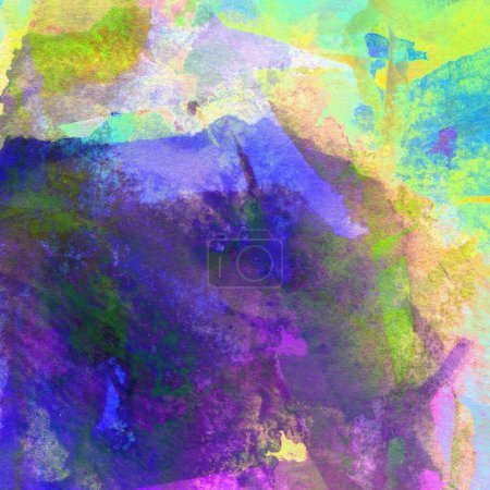 Photo for Grunge watercolor background with washes of yellow, green, blue, purple and pink colors. - Royalty Free Image