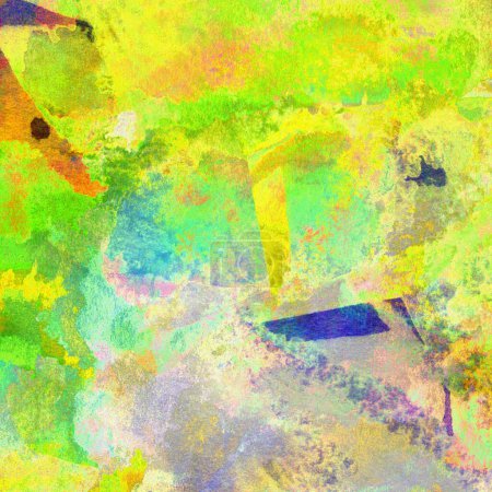 Photo for Grunge watercolor background with washes of yellow, green, blue, purple and pink colors. - Royalty Free Image