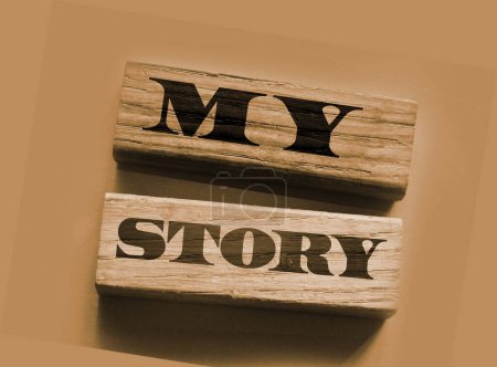 Téléchargez les photos : Mon histoire sur des blocs de bois. Concept de marque personnelle. - en image libre de droit