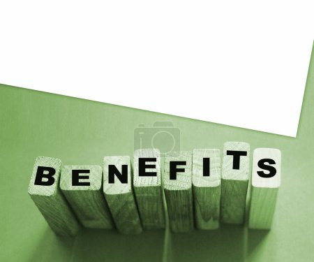 Photo for BENEFITS word made with building blocks. Awards self development motivation concept. - Royalty Free Image