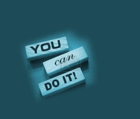 Photo for YOU CAN DO IT word on wooden blocks on gray background. Motivation affirmation encouraging words for personal achievements concept. - Royalty Free Image