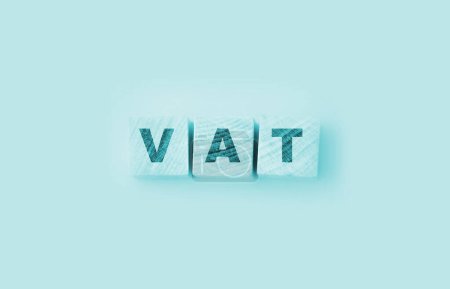 Photo for Vat on wooden cubes over blur background with copy spcae, financial value added tax concept background. - Royalty Free Image