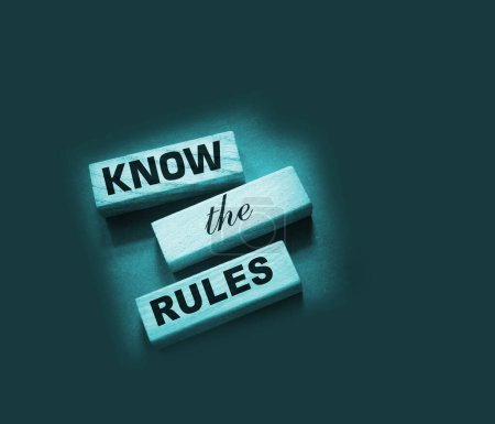 Photo for Know the rules word on wooden blocks isolated on dark grey background. business process regulation concept. - Royalty Free Image