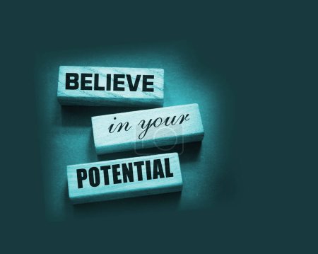 Photo for Believe in Your Potential word written on wooden blocks. Motivation for achievements in business or career concept. - Royalty Free Image