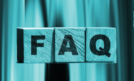 Photo for FAQ sign made of wooden cubes on table outdoors. - Royalty Free Image