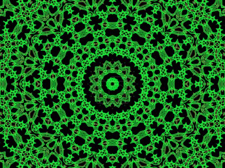Téléchargez les photos : Mandala abstrait vert et brun sur fond noir. Conception kaléidoscopique unique. - en image libre de droit
