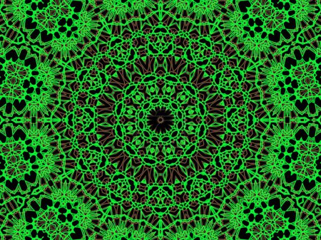 Foto de Mandala verde y marrón abstracto sobre fondo negro. Diseño caleidoscópico único. - Imagen libre de derechos