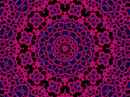 Photo for Abstract pink and blue mandala on black background. Unique kaleidoscopic design. - Royalty Free Image