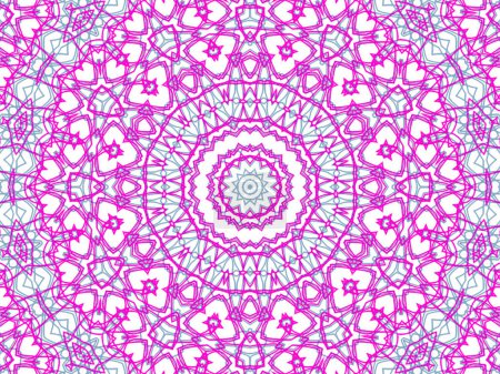 Téléchargez les photos : Mandala abstrait rose et gris sur fond blanc. Conception kaléidoscopique unique. - en image libre de droit
