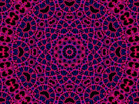 Photo for Abstract pink and blue mandala on black background. Unique kaleidoscopic design. - Royalty Free Image