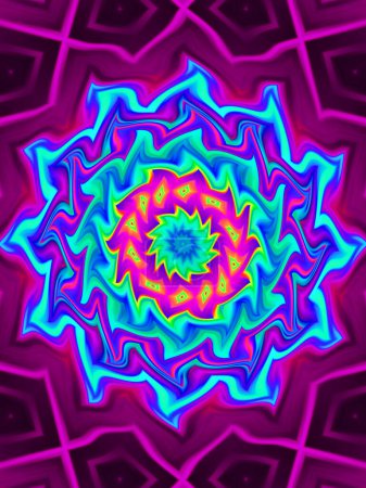 Neon glowing geometric mandala fantasy fractal. Mandala graphic design.