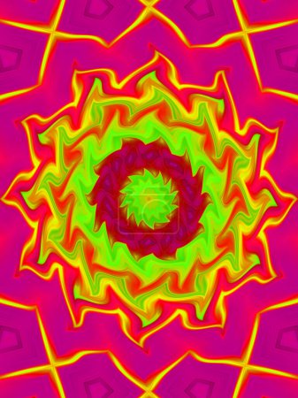 Téléchargez les photos : Néon lumineux mandala géométrique fantaisie fractale. Mandala graphisme. - en image libre de droit