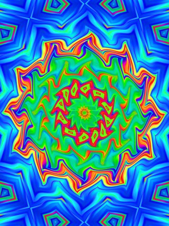 Foto de Neón brillante mandala geométrica fractal fantasía. Diseño gráfico Mandala. - Imagen libre de derechos