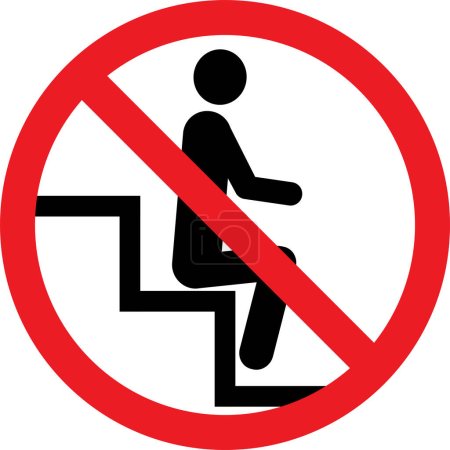 Téléchargez les illustrations : Interdit de s'asseoir dans l'escalier roulant. Signes et symboles interdits. - en licence libre de droit