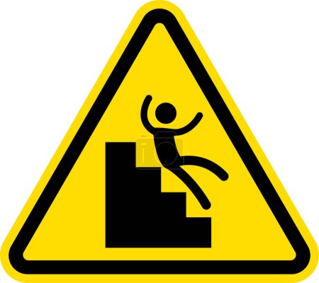 Téléchargez les illustrations : Avertissement escaliers glissants signe d'avis. Noir sur fond jaune. Panneaux et symboles de sécurité. - en licence libre de droit