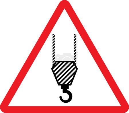 Caution crane wire rope sign. Red triangle background. Industrial signs and symbols.