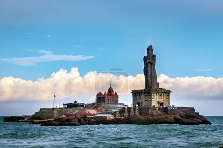 Photo for Kanyakumari beach Tamilnadu, South India, is a scenic destination that offers a stunning view of the monsoon clouds over the ocean. - Royalty Free Image