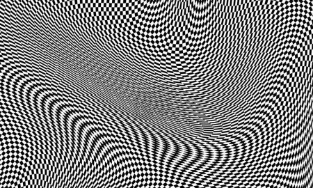 Optical illusion vector background. Simple black and white distorted lines