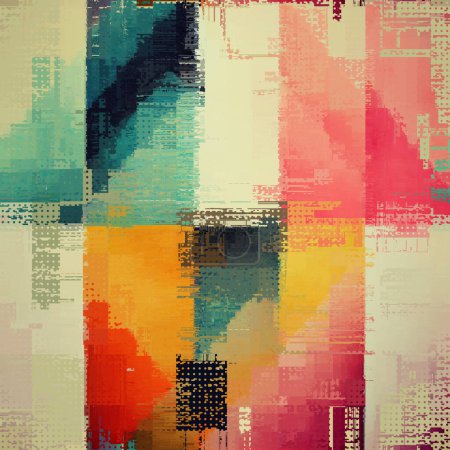 Abstract seamless pattern with imitation of grunge glitch texture. Geometric suprematism image. Vector image.
