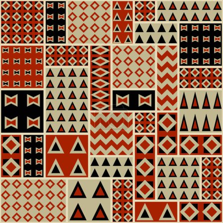 Hawaiian style tapa tribal fabric abstract patchwork vintage vector pattern. Patchwork style