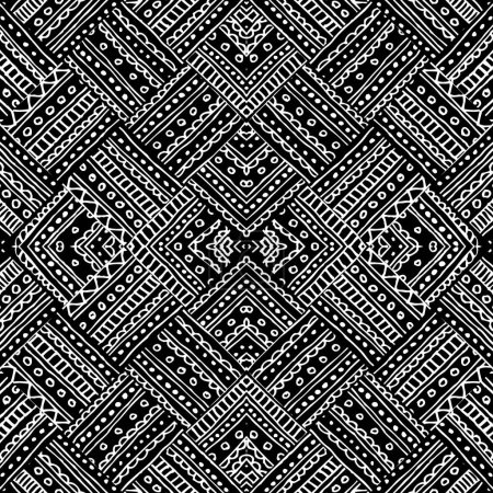 Illustration for Seamless background pattern. Abstract ethnic tribal pattern in geometric patchwork style. Vector image - Royalty Free Image