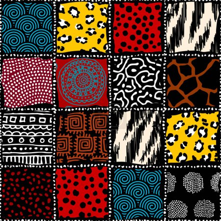 Illustration for Abstract seamless tileable pattern. Exotic patchwork afrfo background. Vector image. - Royalty Free Image