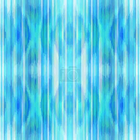 Illustration for Washed teal blurry wavy ikat seamless pattern. Aquarelle effect boho fashion fabric for coastal nautical stripe wallpaper background. Stripe with blurry gradient tileable swatch. - Royalty Free Image