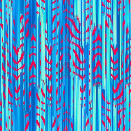 Illustration for Washed teal blurry wavy ikat seamless pattern. Aquarelle effect boho fashion fabric for coastal nautical stripe wallpaper background. Stripe with blurry gradient tileable swatch. - Royalty Free Image