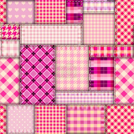Téléchargez les illustrations : Patchwork design patchwork motif à carreaux couleurs roses. Modèle vectoriel - en licence libre de droit