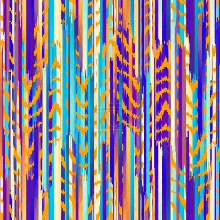 Illustration for Washed blurry wavy ikat seamless pattern. Aquarelle effect boho fashion fabric for coastal nautical stripe wallpaper background. Stripe with blurry gradient tileable swatch. - Royalty Free Image