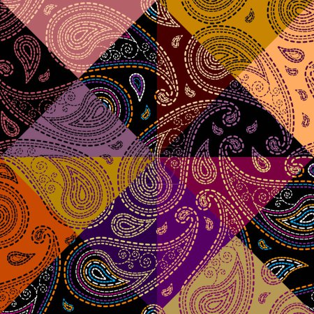 Téléchargez les photos : Broderie ornementale paisley motif sans couture, effet texture. Modèle de patchwork textile. Illustration vectorielle - en image libre de droit