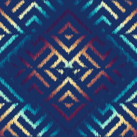 Ornement folklorique géométrique Ikat avec diamants. Texture vectorielle ethnique tribale. Modèle rayé sans couture dans le style aztèque. Broderie folklorique. Image vectorielle.