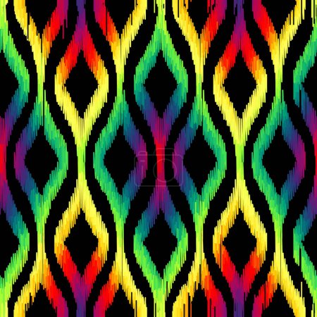 Ikat geometric folklore ornament with diamonds. Tribal ethnic vector texture. Seamless striped pattern in Aztec style. Folk embroidery. Vector image.
