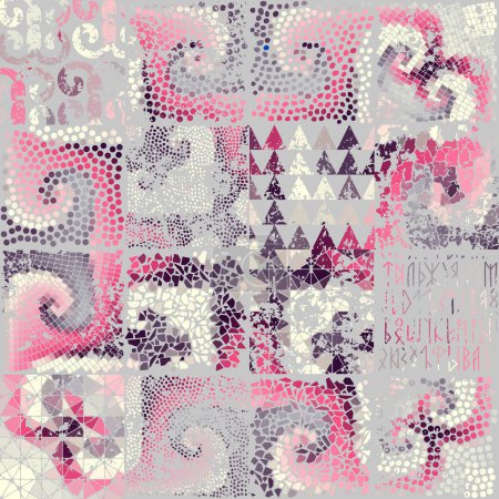 Seamless grunge vintage mosaic art pattern. Abstract art background.. Vector image.