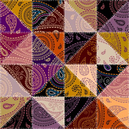 Téléchargez les photos : Broderie ornementale paisley motif sans couture, effet texture. Modèle de patchwork textile. Illustration vectorielle - en image libre de droit