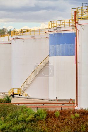 Foto de Industria de depósitos de petróleo y glp gasoductos y compresores Planta de almacenamiento de petróleo y gas - Imagen libre de derechos