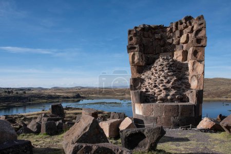 Chullpa (funeral tower) at Sillustani Cemetery, Hatuncolla, Puno Region, Peru.