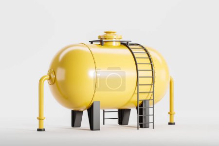 Téléchargez les photos : Yellow mock up copy space tank with ladder on grey background, side view. Concept of fuel storage and liquefied natural gas. 3D rendering - en image libre de droit