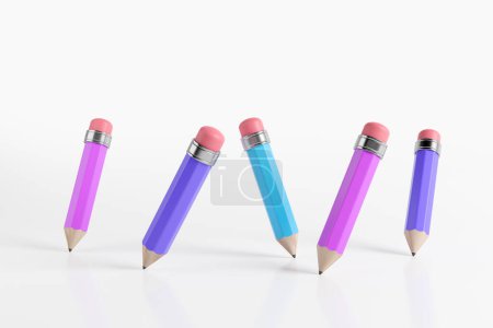 Téléchargez les photos : Row of colorful pencils writing on copy space white background, education and knowledge. Concept of plan and idea. 3D rendering - en image libre de droit