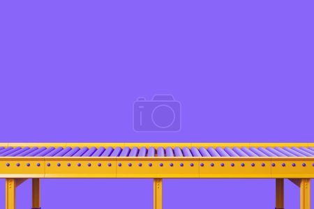 Photo for Conveyor and empty production line, automated assembly line for factory on purple background. Concept of packaging and delivery. Copy space. 3D rendering - Royalty Free Image