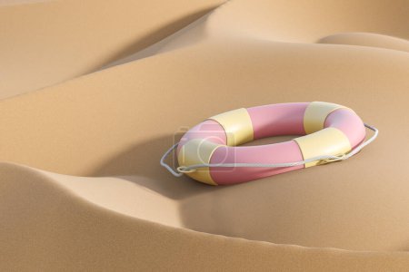 Photo for Lifebuoy or life guard rescue equipment on a sand beach. Concept of life preserver and holiday. 3D rendering - Royalty Free Image
