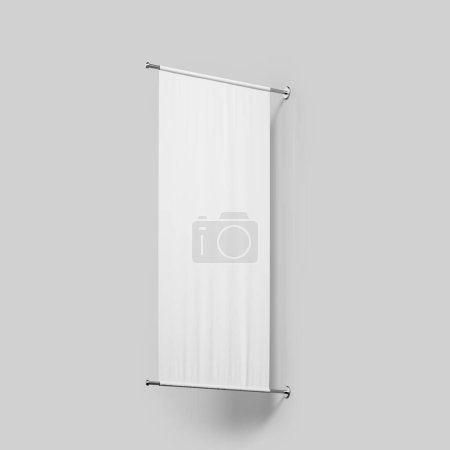 Photo for Blank roll up banner mounted, isolated over grey background. Mockup copy space template for advertising and commercial. 3D rendering - Royalty Free Image