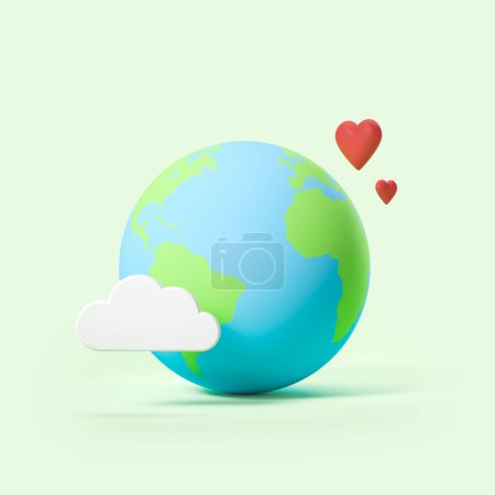 Foto de Planeta Tierra con nube y corazón rojo. Concepto de ecología y planeta guardar. Renderizado 3D - Imagen libre de derechos