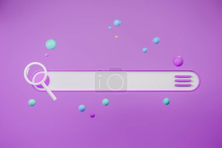 Photo for Search bar, web design element on purple background. Information browse on the internet. Colorful bubbles floating. Concept of online search. 3D rendering - Royalty Free Image