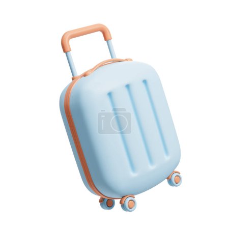 Photo for Blue cartoon suitcase on white empty background. Concept of holiday, traveling and baggage register. 3D rendering illustration - Royalty Free Image