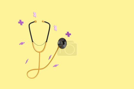 Photo for Doctor stethoscope on yellow background with clipping path. Concept of treatment and health. Copy space. 3D rendering - Royalty Free Image