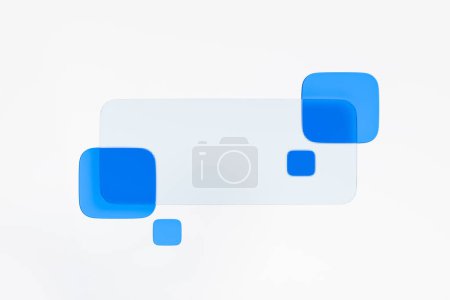 Foto de Tarjeta de visita transparente con diseño de figuras geométricas azules sobre fondo blanco. Mockup plantilla de espacio vacío. Concepto de marca. Renderizado 3D - Imagen libre de derechos
