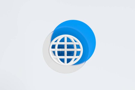 Photo for Minimalist web icon with abstract earth sphere and blue circle element, light background. Concept of global internet and connection. 3D rendering - Royalty Free Image